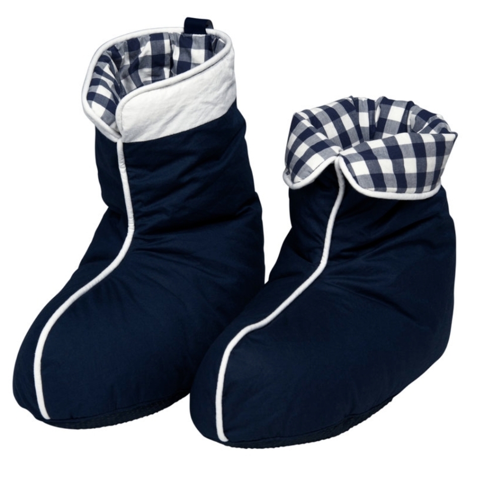 Hastens Size M Navy and White Down Boots /Bootie Slippers